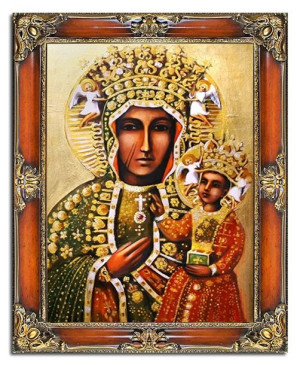 Obraz Matki Boskiej z Dzieciątkiem w koronie 75x95 cm obraz olejny na płótn