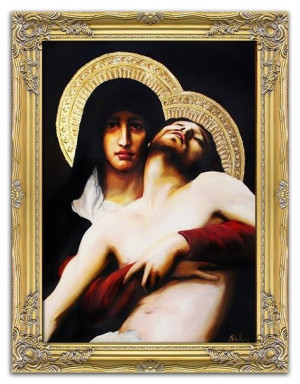 Obraz Matki Boskiej z Jezusem 63x84 cm obraz olejny na płótnie w złotej ram