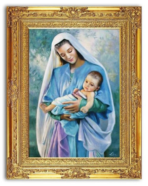 Obraz Matki Boskiej z Dzieciątkiem 77x97 cm obraz olejny na płótnie w złote