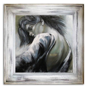 Obraz ręcznie malowany na płótnie 82x82cm kobieca rozterka