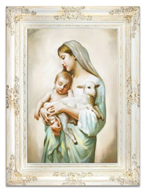 Obraz Matki Boskiej z Dzieciątkiem i jagnięciem 78x98 cm obraz olejny na pł