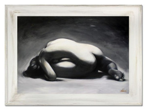 Obraz olejny ręcznie malowany na płótnie 112x82cm Akt czarno-biały