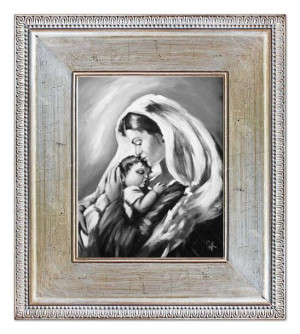 Obraz Matki Boskiej z Dzieciątkiem 72x82 cm obraz olejny na płótnie czarno-