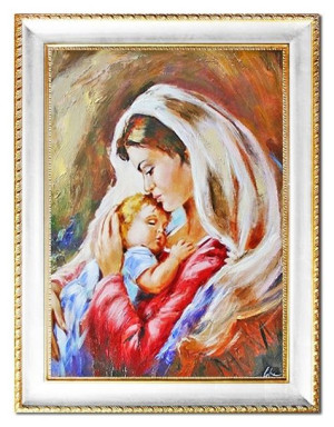 Obraz Matki Boskiej z Dzieciątkiem 64x84 cm obraz olejny na płótnie w ramie