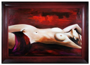 Obraz olejny ręcznie malowany na płótnie 105x75cm kobieta w czerwonej pości