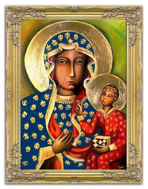 Obraz Matki Boskiej Częstochowskiej 64x84 cm obraz olejny na płótnie złota