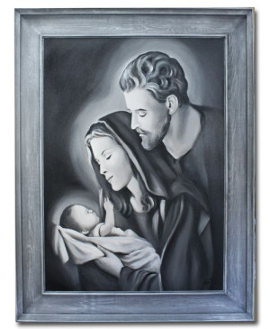 Obraz Świętej Rodziny na ślub 64x84 cm obraz olejny na płótnie czarno-biały