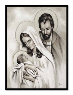 Obraz Świętej Rodziny na ślub 53x73 cm obraz olejny na płótnie czarno-biały