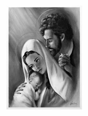 Obraz Świętej Rodziny na ślub 50x70 cm obraz olejny na płótnie czarno-biały