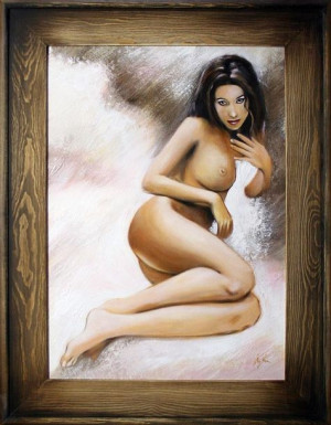 Obraz olejny ręcznie malowany na płótnie 72x92cm nagość w chmurach