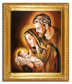 Obraz Świętej Rodziny na ślub 54x64 cm obraz olejny na płótnie w złotej ram