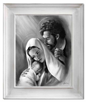Obraz Świętej Rodziny na ślub 56x66 cm obraz olejny na płótnie czarno-biały