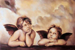 Obraz z Aniołkami w zadumie 60x90 cm obraz malowany na płótnie