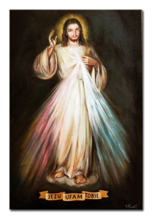 Obraz olejny ręcznie malowany z Jezusem Chrystusem Jezu Ufam Tobie 50x70 cm