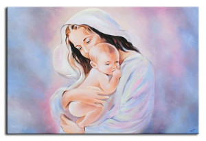 Obraz Matki Boskiej z Dzieciątkiem 60x90 cm obraz olejny na płótnie fioleto