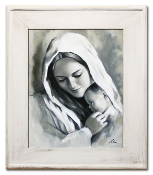 Obraz Matki Boskiej z Dzieciątkiem 59x69 cm obraz olejny na płótnie obraz c