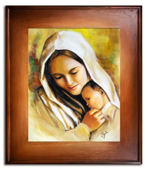 Obraz Matki Boskiej z Dzieciątkiem 59x69 cm obraz olejny na płótnie obraz w