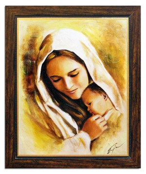 Obraz Matki Boskiej z Dzieciątkiem 54x64 cm obraz olejny na płótnie obraz w