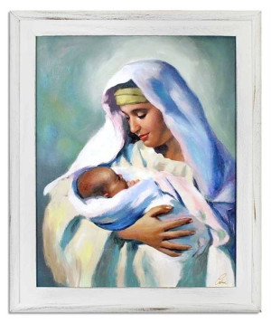 Obraz Matki Boskiej z Dzieciątkiem 54x64 cm obraz olejny na płótnie obraz w