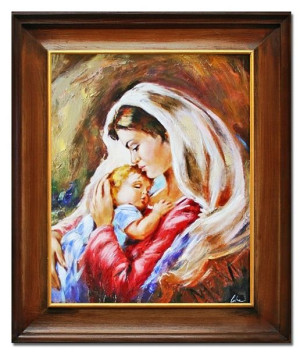 Obraz Matki Boskiej z Dzieciątkiem 53x63 cm obraz olejny na płótnie w ramie