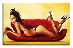 Obraz olejny ręcznie malowany na płótnie 90x60cm uroki czerwonej kanapy