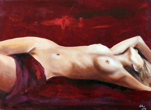 Obraz olejny ręcznie malowany na płótnie 90x60cm kobieta w czerwonej poście