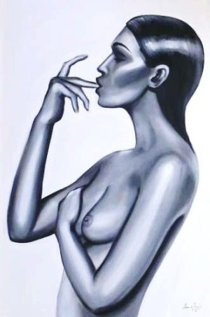 Obraz olejny ręcznie malowany na płótnie 60x90cm czarno-biała femme fatale