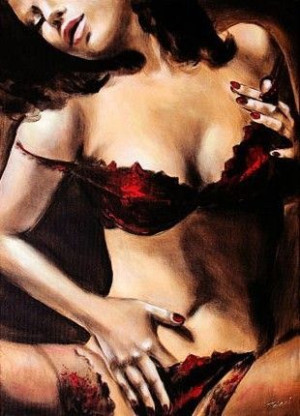 Obraz olejny ręcznie malowany na płótnie 60x90cm kobieta w czerwonym bikini