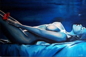 Obraz ręcznie malowany na płótnie 60x90cm obraz akt kobiecy niebieski
