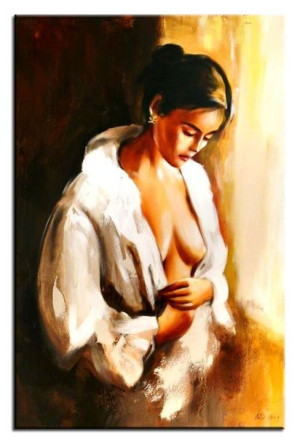 Obraz olejny ręcznie malowany na płótnie 60x90cm naga kobieta w koszuli Akt