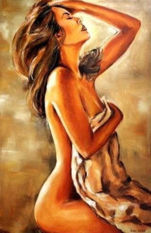 Obraz ręcznie malowany na płótnie 60x90cm naga kobieta akt