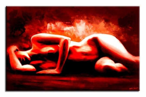 Obraz ręcznie malowany na płótnie 60x90cm naga kobieta akt czerwony