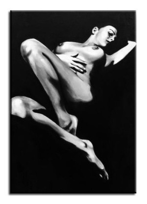 Obraz ręcznie malowany na płótnie 60x90cm naga kobieta akt czarno-biały