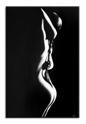 Obraz ręcznie malowany na płótnie 60x90cm naga kobieta akt czarno-biały