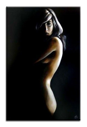Obraz ręcznie malowany na płótnie 60x90cm naga kobieta w mroku