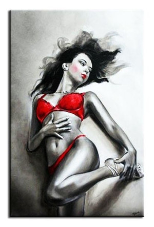 Obraz ręcznie malowany na płótnie 60x90cm kobieta w czerwonym bikini