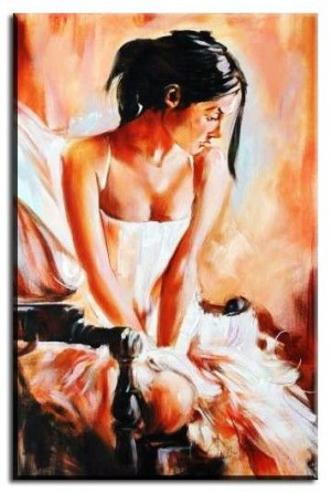 Obraz ręcznie malowany na płótnie 60x90cm kobieta w białej sukni