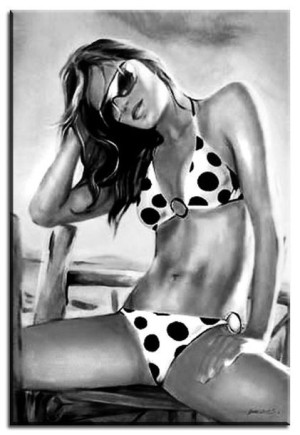 Obraz ręcznie malowany na płótnie 60x90cm kobieta na plaży