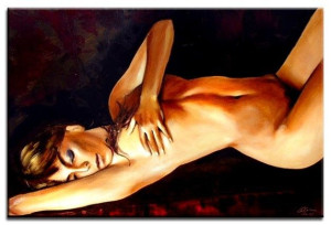 Obraz ręcznie malowany na płótnie 60x90cm naga kobieta akt