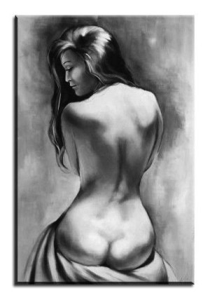 Obraz ręcznie malowany na płótnie 60x90cm naga kobieta obraz czarno-biały