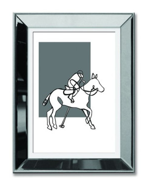 Obraz linearny w lustrzanej ramie do salonu jeździec na koniu 31x41cm