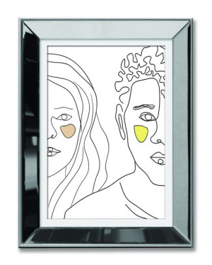 Obraz linearny w lustrzanej ramie do salonu dziewczyna i chłopak 31x41cm