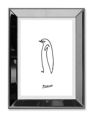 Obraz linearny w lustrzanej ramie do salonu Picasso pingwin jedna linia 31x