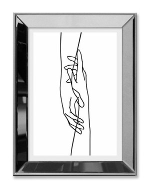 Obraz linearny w lustrzanej ramie do salonu splecione dłonie 31x41cm