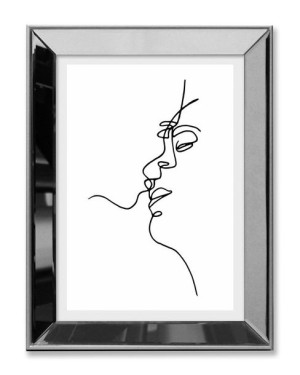 Obraz linearny w lustrzanej ramie do salonu pocałunek 31x41cm