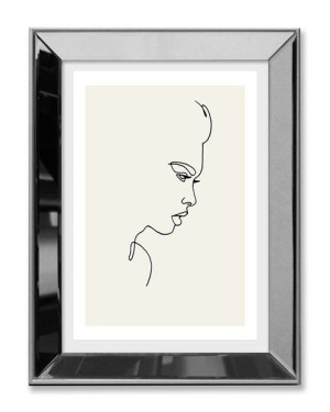 Obraz linearny w lustrzanej ramie do salonu profil kobiety 31x41cm