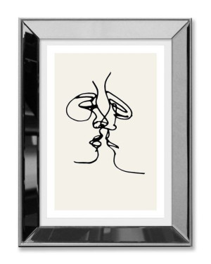 Obraz linearny w lustrzanej ramie do salonu pocałunek zakochanych 31x41cm