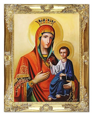 Obraz Matki Boskiej z Dzieciątkiem 37x47 cm obraz olejny na płótnie złota r