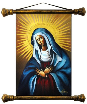 Obraz Matki Boskiej 37x62 cm obraz olejny na płótnie złota rama metaloplast