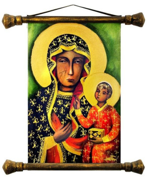 Obraz Matki Boskiej Częstochowskiej 37x62 cm obraz olejny na płótnie złota